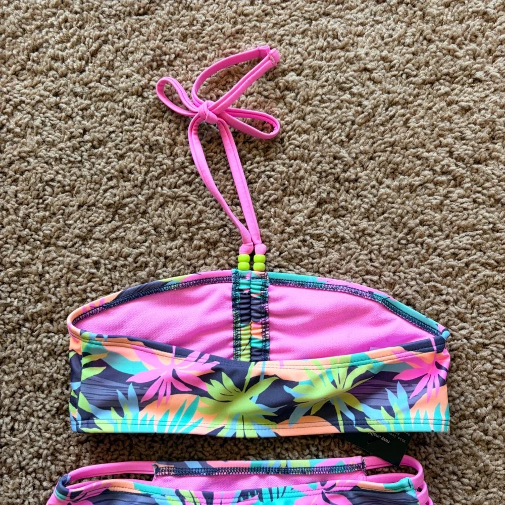 Art Class Tropical Palm Strappy Bead Detail Bikini Swim Bathing Suit 6/7 NEW NWT